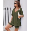 image:imageEkouaer Womens Pajamas 2 Piece Lounge Sets Oversized V Neck TShirts Tops Biker Shorts Set Workout Reversible Tracksuit SXXLArmy Green
