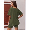 image:imageEkouaer Womens Pajamas 2 Piece Lounge Sets Oversized V Neck TShirts Tops Biker Shorts Set Workout Reversible Tracksuit SXXLArmy Green