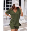 image:imageEkouaer Womens Pajamas 2 Piece Lounge Sets Oversized V Neck TShirts Tops Biker Shorts Set Workout Reversible Tracksuit SXXLArmy Green