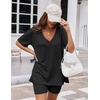 image:imageEkouaer Womens Pajamas 2 Piece Lounge Sets Oversized V Neck TShirts Tops Biker Shorts Set Workout Reversible Tracksuit SXXLBlack