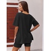 image:imageEkouaer Womens Pajamas 2 Piece Lounge Sets Oversized V Neck TShirts Tops Biker Shorts Set Workout Reversible Tracksuit SXXLBlack