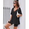 image:imageEkouaer Womens Pajamas 2 Piece Lounge Sets Oversized V Neck TShirts Tops Biker Shorts Set Workout Reversible Tracksuit SXXLBlack