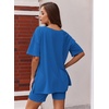 image:imageEkouaer Womens Pajamas 2 Piece Lounge Sets Oversized V Neck TShirts Tops Biker Shorts Set Workout Reversible Tracksuit SXXLBlue