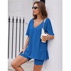 image:imageEkouaer Womens Pajamas 2 Piece Lounge Sets Oversized V Neck TShirts Tops Biker Shorts Set Workout Reversible Tracksuit SXXLBlue