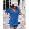 image:imageEkouaer Womens Pajamas 2 Piece Lounge Sets Oversized V Neck TShirts Tops Biker Shorts Set Workout Reversible Tracksuit SXXLBlue