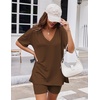 image:imageEkouaer Womens Pajamas 2 Piece Lounge Sets Oversized V Neck TShirts Tops Biker Shorts Set Workout Reversible Tracksuit SXXLBrown