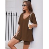 image:imageEkouaer Womens Pajamas 2 Piece Lounge Sets Oversized V Neck TShirts Tops Biker Shorts Set Workout Reversible Tracksuit SXXLBrown