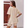 image:imageEkouaer Womens Pajamas 2 Piece Lounge Sets Oversized V Neck TShirts Tops Biker Shorts Set Workout Reversible Tracksuit SXXLChampagne