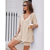 image:imageEkouaer Womens Pajamas 2 Piece Lounge Sets Oversized V Neck TShirts Tops Biker Shorts Set Workout Reversible Tracksuit SXXLChampagne