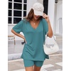image:imageEkouaer Womens Pajamas 2 Piece Lounge Sets Oversized V Neck TShirts Tops Biker Shorts Set Workout Reversible Tracksuit SXXLDark Blue