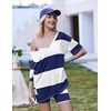 image:imageEkouaer Womens Pajamas 2 Piece Lounge Sets Oversized V Neck TShirts Tops Biker Shorts Set Workout Reversible Tracksuit SXXLDark BlueStripes