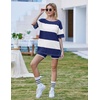 image:imageEkouaer Womens Pajamas 2 Piece Lounge Sets Oversized V Neck TShirts Tops Biker Shorts Set Workout Reversible Tracksuit SXXLDark BlueStripes