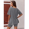 image:imageEkouaer Womens Pajamas 2 Piece Lounge Sets Oversized V Neck TShirts Tops Biker Shorts Set Workout Reversible Tracksuit SXXLDark Grey