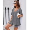 image:imageEkouaer Womens Pajamas 2 Piece Lounge Sets Oversized V Neck TShirts Tops Biker Shorts Set Workout Reversible Tracksuit SXXLDark Grey