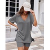 image:imageEkouaer Womens Pajamas 2 Piece Lounge Sets Oversized V Neck TShirts Tops Biker Shorts Set Workout Reversible Tracksuit SXXLDark Grey