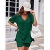 image:imageEkouaer Womens Pajamas 2 Piece Lounge Sets Oversized V Neck TShirts Tops Biker Shorts Set Workout Reversible Tracksuit SXXLEvergreen
