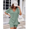 image:imageEkouaer Womens Pajamas 2 Piece Lounge Sets Oversized V Neck TShirts Tops Biker Shorts Set Workout Reversible Tracksuit SXXLIce Green
