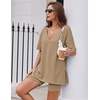 image:imageEkouaer Womens Pajamas 2 Piece Lounge Sets Oversized V Neck TShirts Tops Biker Shorts Set Workout Reversible Tracksuit SXXLKhaki