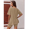 image:imageEkouaer Womens Pajamas 2 Piece Lounge Sets Oversized V Neck TShirts Tops Biker Shorts Set Workout Reversible Tracksuit SXXLKhaki