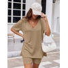 image:imageEkouaer Womens Pajamas 2 Piece Lounge Sets Oversized V Neck TShirts Tops Biker Shorts Set Workout Reversible Tracksuit SXXLKhaki