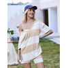 image:imageEkouaer Womens Pajamas 2 Piece Lounge Sets Oversized V Neck TShirts Tops Biker Shorts Set Workout Reversible Tracksuit SXXLKhakiStripes