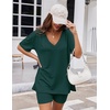 image:imageEkouaer Womens Pajamas 2 Piece Lounge Sets Oversized V Neck TShirts Tops Biker Shorts Set Workout Reversible Tracksuit SXXLLake Green