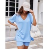 image:imageEkouaer Womens Pajamas 2 Piece Lounge Sets Oversized V Neck TShirts Tops Biker Shorts Set Workout Reversible Tracksuit SXXLLight Blue