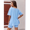 image:imageEkouaer Womens Pajamas 2 Piece Lounge Sets Oversized V Neck TShirts Tops Biker Shorts Set Workout Reversible Tracksuit SXXLLight Blue