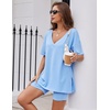 image:imageEkouaer Womens Pajamas 2 Piece Lounge Sets Oversized V Neck TShirts Tops Biker Shorts Set Workout Reversible Tracksuit SXXLLight Blue