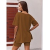 image:imageEkouaer Womens Pajamas 2 Piece Lounge Sets Oversized V Neck TShirts Tops Biker Shorts Set Workout Reversible Tracksuit SXXLLight Brown