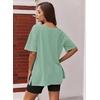image:imageEkouaer Womens Pajamas 2 Piece Lounge Sets Oversized V Neck TShirts Tops Biker Shorts Set Workout Reversible Tracksuit SXXLLight Green