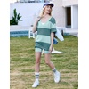 image:imageEkouaer Womens Pajamas 2 Piece Lounge Sets Oversized V Neck TShirts Tops Biker Shorts Set Workout Reversible Tracksuit SXXLLight GreenStripes