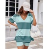 image:imageEkouaer Womens Pajamas 2 Piece Lounge Sets Oversized V Neck TShirts Tops Biker Shorts Set Workout Reversible Tracksuit SXXLLight GreenStripes