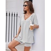 image:imageEkouaer Womens Pajamas 2 Piece Lounge Sets Oversized V Neck TShirts Tops Biker Shorts Set Workout Reversible Tracksuit SXXLLight Grey