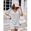 image:imageEkouaer Womens Pajamas 2 Piece Lounge Sets Oversized V Neck TShirts Tops Biker Shorts Set Workout Reversible Tracksuit SXXLLight Grey