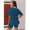 image:imageEkouaer Womens Pajamas 2 Piece Lounge Sets Oversized V Neck TShirts Tops Biker Shorts Set Workout Reversible Tracksuit SXXLNavy Blue