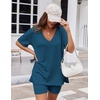 image:imageEkouaer Womens Pajamas 2 Piece Lounge Sets Oversized V Neck TShirts Tops Biker Shorts Set Workout Reversible Tracksuit SXXLNavy Blue