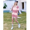image:imageEkouaer Womens Pajamas 2 Piece Lounge Sets Oversized V Neck TShirts Tops Biker Shorts Set Workout Reversible Tracksuit SXXLPinkStripes