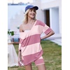 image:imageEkouaer Womens Pajamas 2 Piece Lounge Sets Oversized V Neck TShirts Tops Biker Shorts Set Workout Reversible Tracksuit SXXLPinkStripes