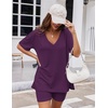 image:imageEkouaer Womens Pajamas 2 Piece Lounge Sets Oversized V Neck TShirts Tops Biker Shorts Set Workout Reversible Tracksuit SXXLPurple