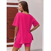 image:imageEkouaer Womens Pajamas 2 Piece Lounge Sets Oversized V Neck TShirts Tops Biker Shorts Set Workout Reversible Tracksuit SXXLRose Red