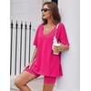 image:imageEkouaer Womens Pajamas 2 Piece Lounge Sets Oversized V Neck TShirts Tops Biker Shorts Set Workout Reversible Tracksuit SXXLRose Red