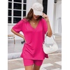 image:imageEkouaer Womens Pajamas 2 Piece Lounge Sets Oversized V Neck TShirts Tops Biker Shorts Set Workout Reversible Tracksuit SXXLRose Red