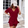 image:imageEkouaer Womens Pajamas 2 Piece Lounge Sets Oversized V Neck TShirts Tops Biker Shorts Set Workout Reversible Tracksuit SXXLWine Red