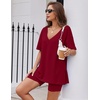 image:imageEkouaer Womens Pajamas 2 Piece Lounge Sets Oversized V Neck TShirts Tops Biker Shorts Set Workout Reversible Tracksuit SXXLWine Red