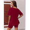 image:imageEkouaer Womens Pajamas 2 Piece Lounge Sets Oversized V Neck TShirts Tops Biker Shorts Set Workout Reversible Tracksuit SXXLWine Red