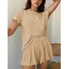 image:imageEkouaer Womens Pajamas 2 Piece Ribbed Knit Pjs Short Sleeve Sleepwear Set Summer Soft Pajamas Set Casual Lounge SetsBeige