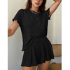 image:imageEkouaer Womens Pajamas 2 Piece Ribbed Knit Pjs Short Sleeve Sleepwear Set Summer Soft Pajamas Set Casual Lounge SetsBlack