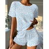 image:imageEkouaer Womens Pajamas 2 Piece Ribbed Knit Pjs Short Sleeve Sleepwear Set Summer Soft Pajamas Set Casual Lounge SetsBlue Leopard