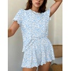 image:imageEkouaer Womens Pajamas 2 Piece Ribbed Knit Pjs Short Sleeve Sleepwear Set Summer Soft Pajamas Set Casual Lounge SetsBlue Leopard